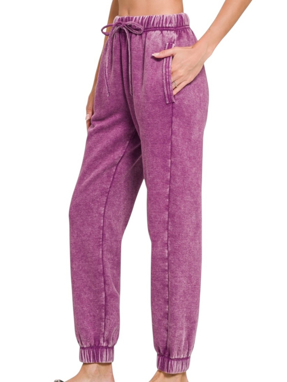 Zenana Light Plum Acid Wash Fleece Jogger Pants